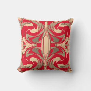 Red Beige Taupe Swirling Ornate Large Scrolls Cushion