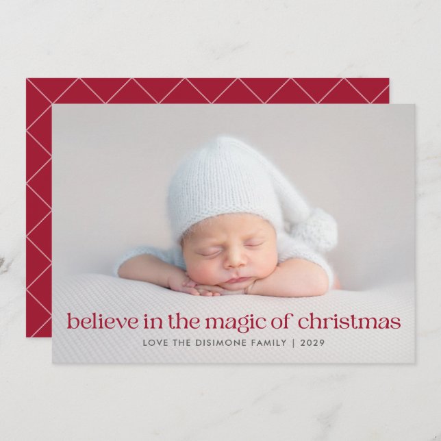 Red Believe in the Magic of Christmas Photo Holiday Card (Front/Back)