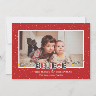 Red Believe In the Magic Photo Christmas Cards