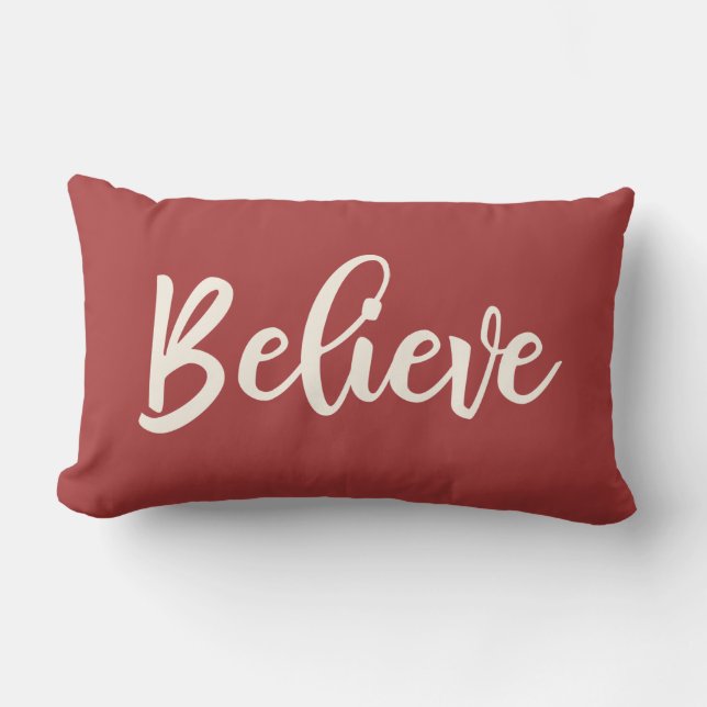 Red Believe Script Christmas pillow (Front)