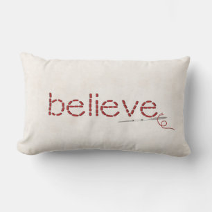 red BELIEVE text stitch with needle Lumbar Cushion