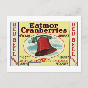 Red Bell Eatmor Cranberries Brand Label Postcard