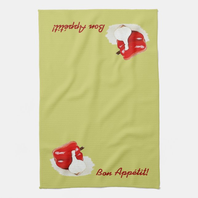 red bell pepper and garlic kitchen towel (Vertical)