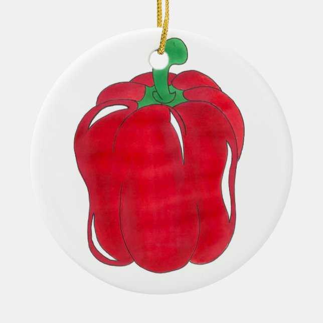 Red Bell Pepper Gardening Vegetable Foodie Ceramic Ornament (Front)