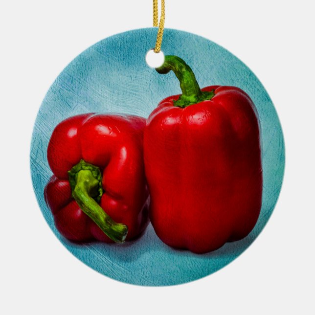 Red Bell Peppers Ceramic Ornament (Front)