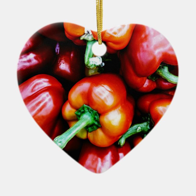 Red Bell Peppers Ceramic Tree Decoration (Front)