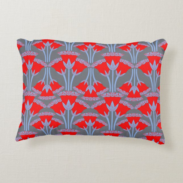 Red Bellflower Accent Pillow | One Owl Artist (Back)