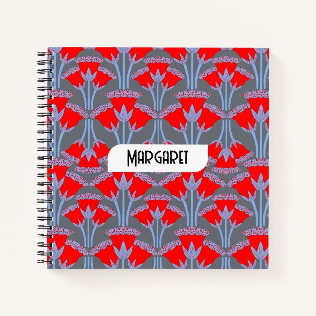 Red Bellflower Name Personalised Cute Notebook (Front)
