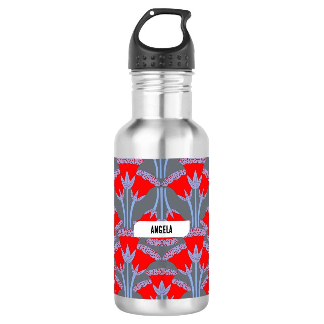 Red Bellflower Personalised Water Bottle (Front)