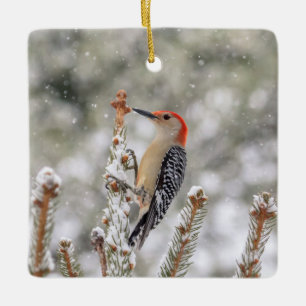 Red-bellied Woodpecker in the snow Ceramic Ornament