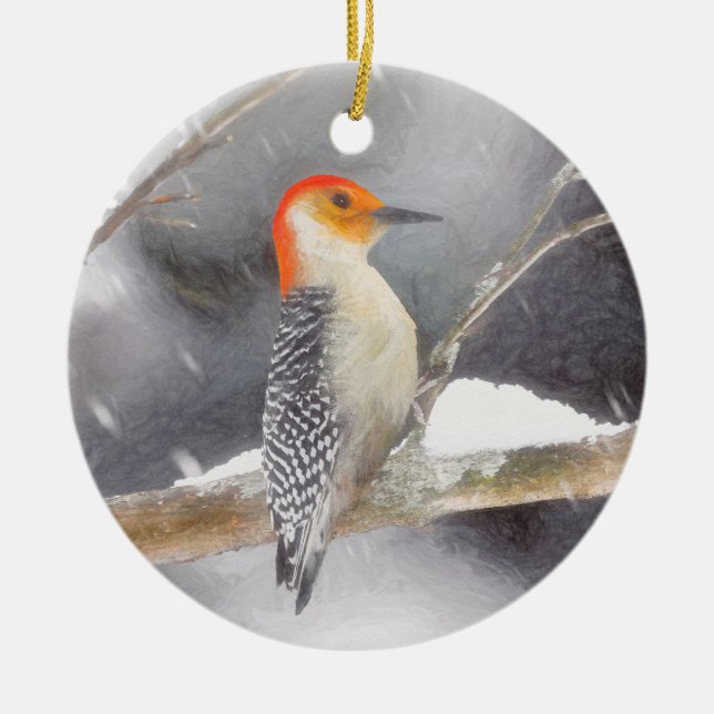 Red-Bellied Woodpecker Painting Original Bird Art Ceramic Ornament (Front)