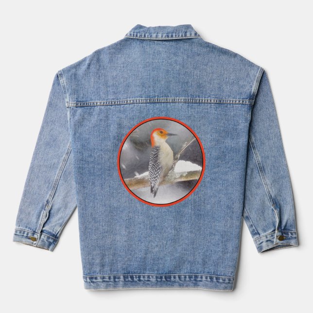 Red-Bellied Woodpecker Painting Original Bird Art Denim Jacket (Back)