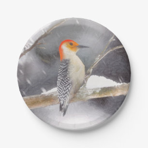 Red-Bellied Woodpecker Painting Original Bird Art Paper Plate