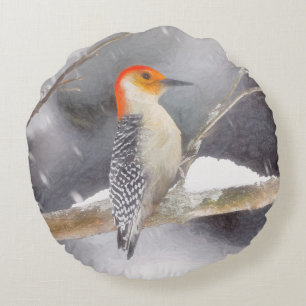 Red-Bellied Woodpecker Painting Original Bird Art Round Cushion