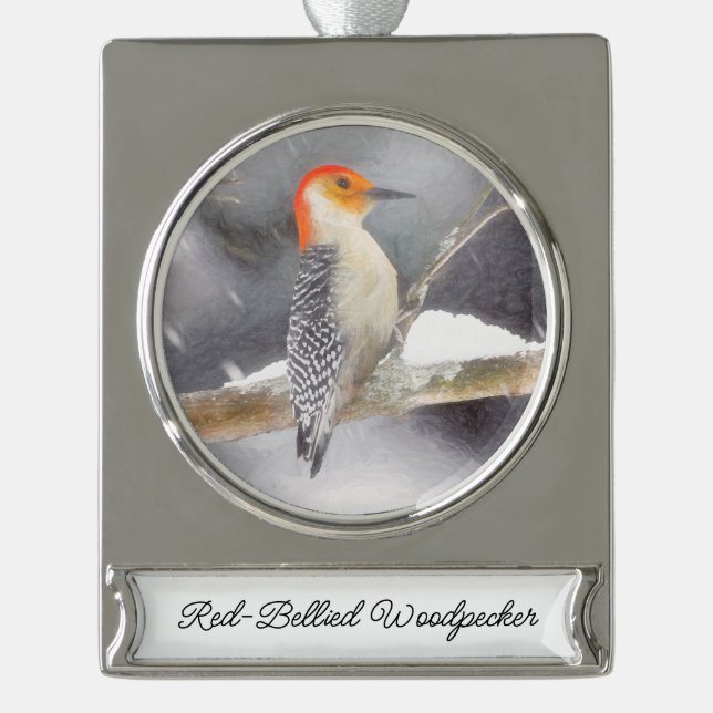 Red-Bellied Woodpecker Painting Original Bird Art Silver Plated Banner Ornament (Front)