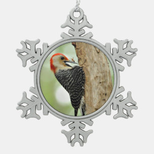 Red-Bellied Woodpecker Snowflake Pewter Christmas Ornament