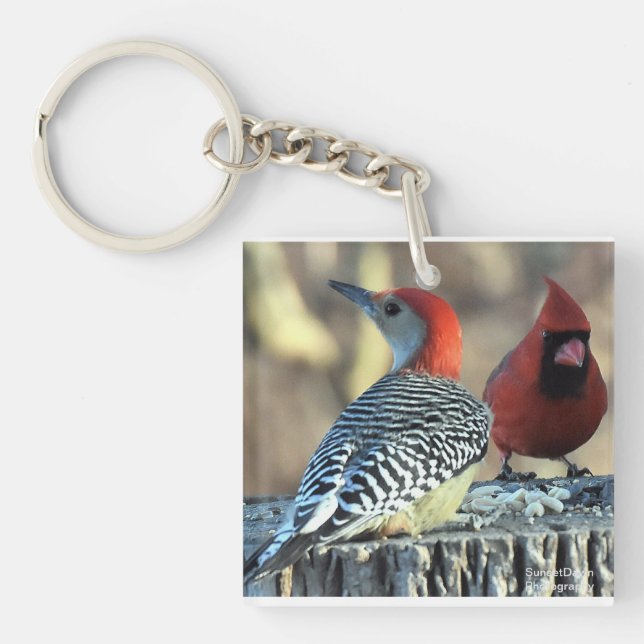 Red Bellied Woodpecker with Red Cardinal Key Ring (Front)