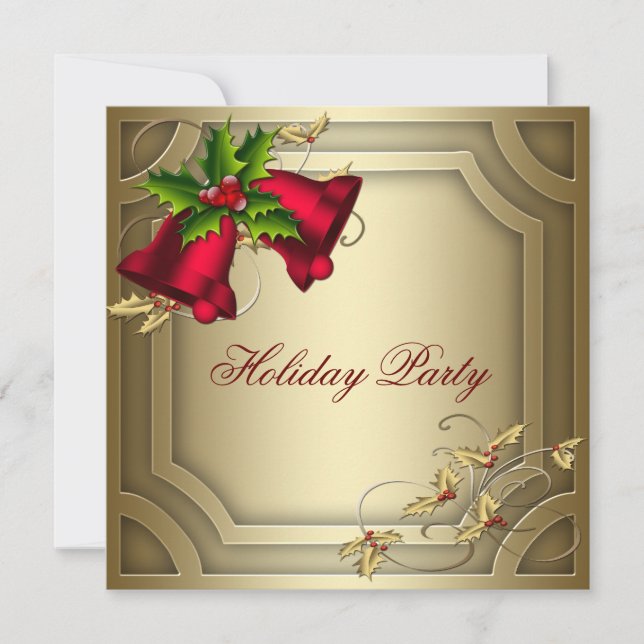 Red Bells Gold Corporate Christmas Party Invitation (Front)
