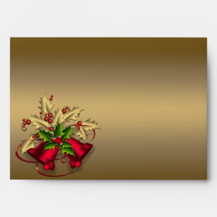 Red Bells Gold Holly Gold Christmas Envelopes
