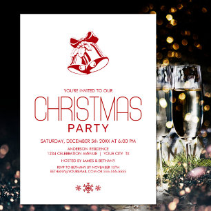 Red Bells Minimalist Christmas Party Invitation