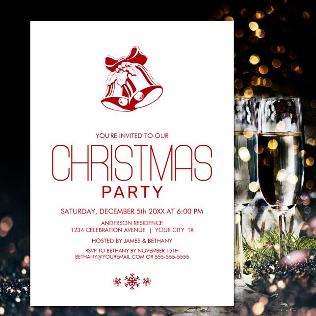 Red Bells Minimalist Christmas Party Invitation (Creator Uploaded)