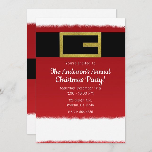 Red Belt Santa Claus Holiday Christmas Invitations (Front/Back)