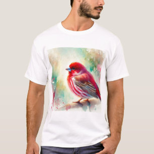 Red Bengalese Finch 061024AREF134 - Watercolor T-Shirt