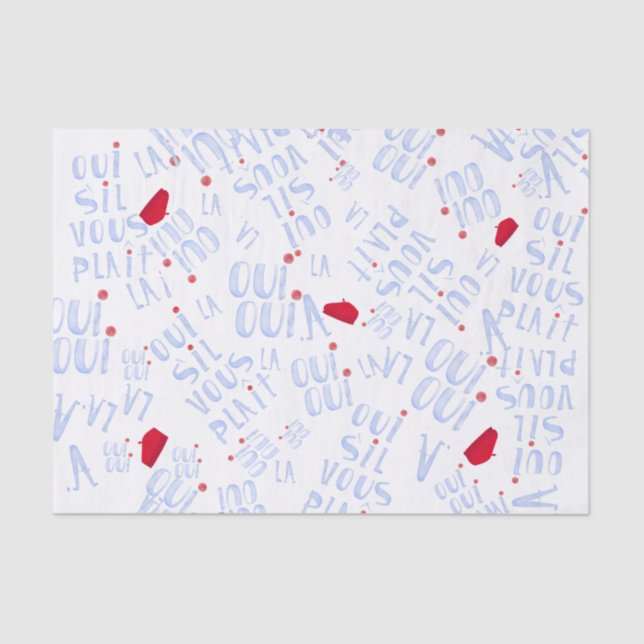 Red Beret Cute French Oui Merci Yes Thank You  Tissue Paper (Front)