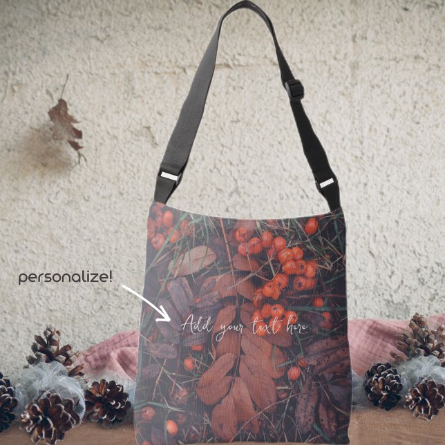Red berries and brown autumn leaves  crossbody bag (Creator Uploaded)
