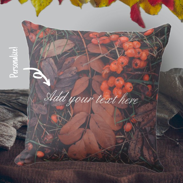 Red berries and brown autumn leaves cushion (Creator Uploaded)
