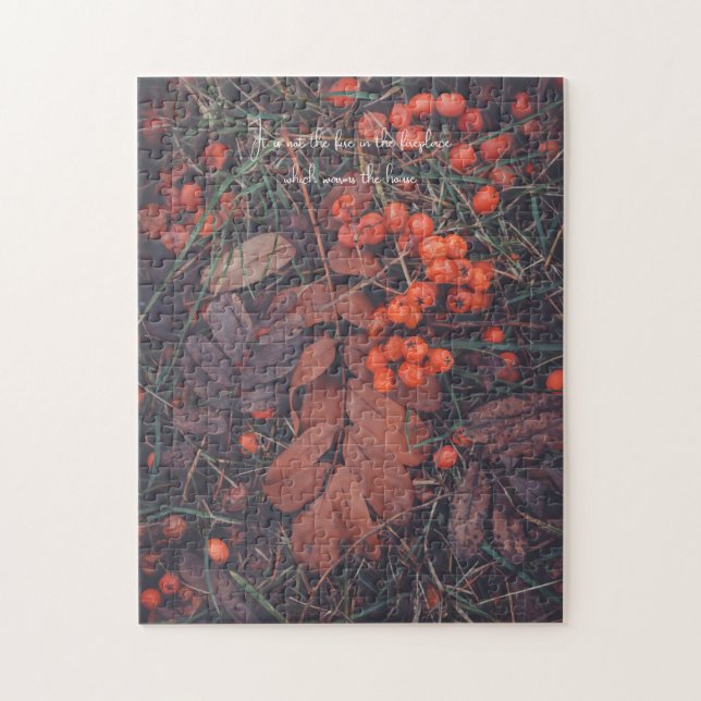 Red berries and brown autumn leaves  jigsaw puzzle (Vertical)