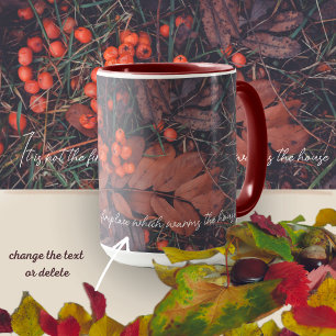 Red berries and brown autumn leaves mug