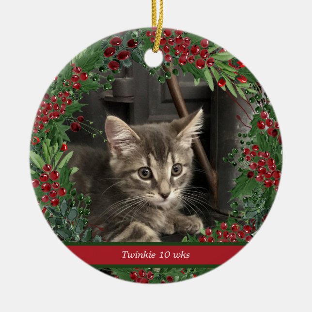 Red Berries and Christmas Greens 2 Photo   Ceramic Ornament (Front)