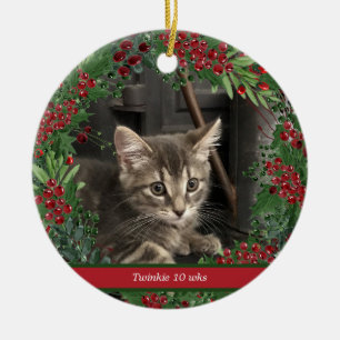 Red Berries and Christmas Greens 2 Photo Pet Ceramic Ornament