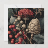 Red Berries and Exotic Seed Pods on Black
