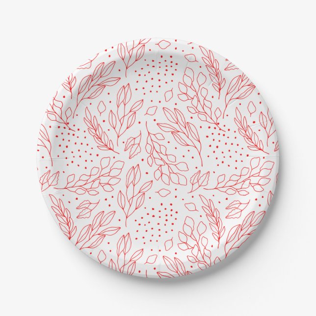 Red Berries and Foliage Festive Christmas  Paper Plate (Front)