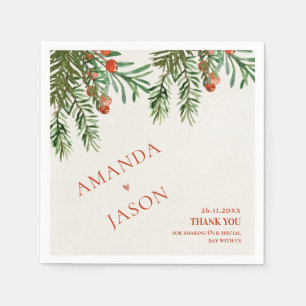  Red Berries And Leaves Festive Christmas wedding Napkin