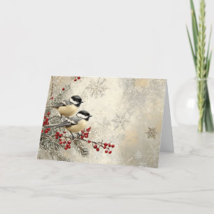 Red Berries and Snowflakes with Chickadees Card