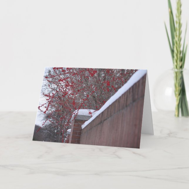 Red Berries and Snowy Fence Christmas card (Front)