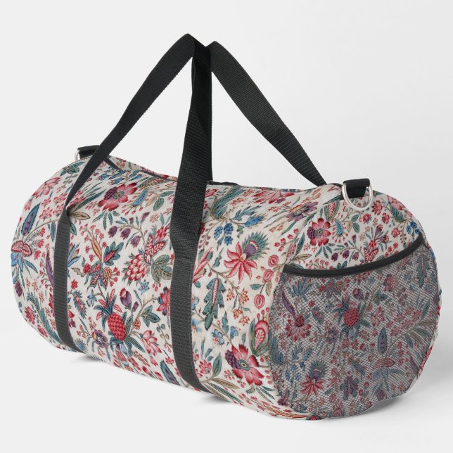 Red Berries and Vines Pattern Duffle Bag (Right Corner)