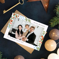 Red Berries Blue Flowers Family Photo Christmas