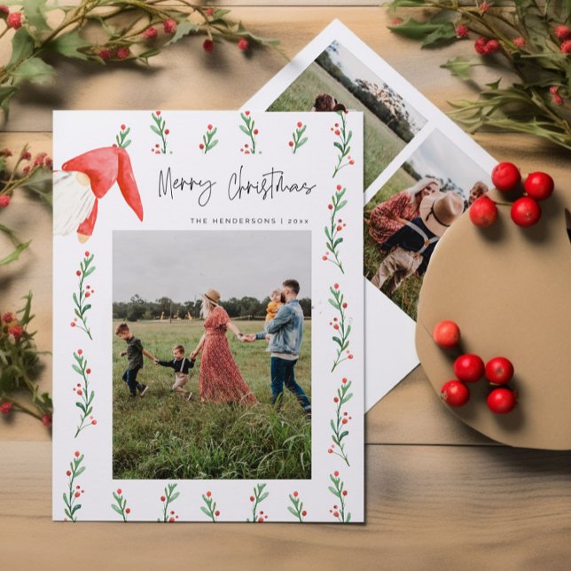 Red Berries Boho Merry Christmas Family Card (Creator Uploaded)