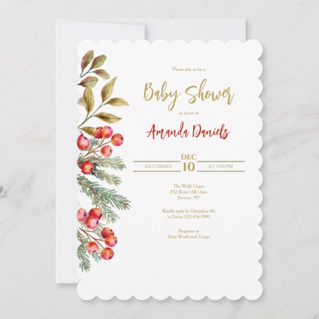 Red Berries Border Invitation (Front)