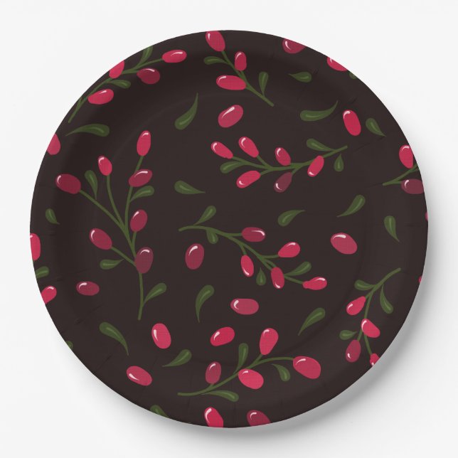 Red Berries Branches Lovely Paper Plate (Front)