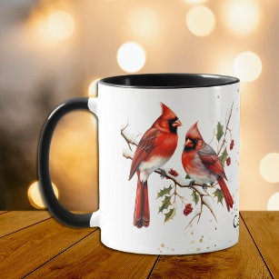 Red Berries Cardinal Birds Mug