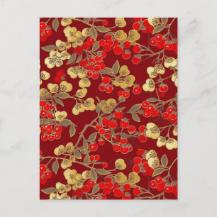Red Berries Chiyogami  Postcard