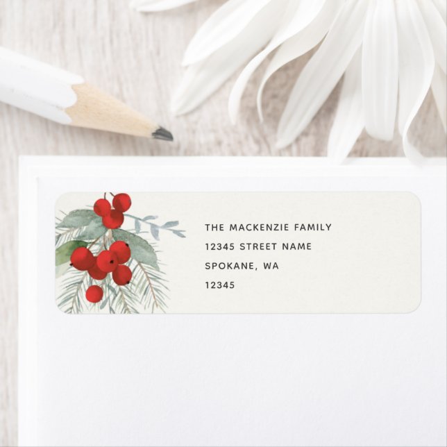 Red Berries Christmas Holiday Return Address Label (Insitu)