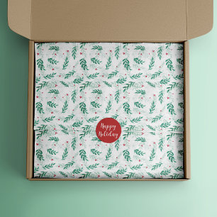 Red Berries Christmas Pattern White Tissue Paper