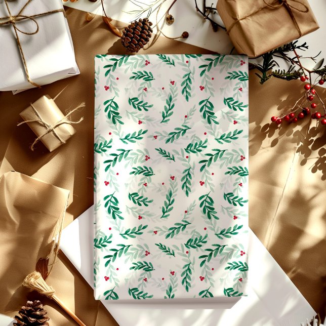 Red Berries Christmas Pattern White Wrapping Paper (Creator Uploaded)