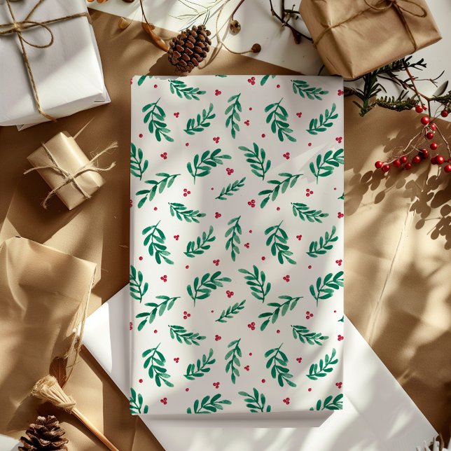 Red Berries Christmas Pattern White Wrapping Paper (Creator Uploaded)